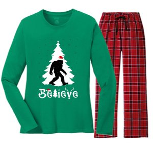 Funny Believe In Sasquatch Christmas Women's Long Sleeve Flannel Pajama Set 