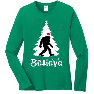 Funny Believe In Sasquatch Christmas Ladies Long Sleeve Shirt