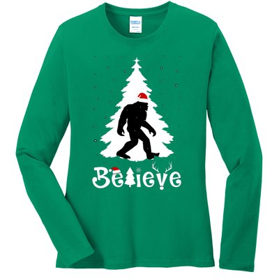 Funny Believe In Sasquatch Christmas Ladies Long Sleeve Shirt