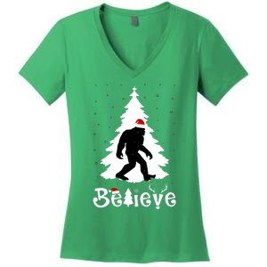 Funny Believe In Sasquatch Christmas Women's V-Neck T-Shirt