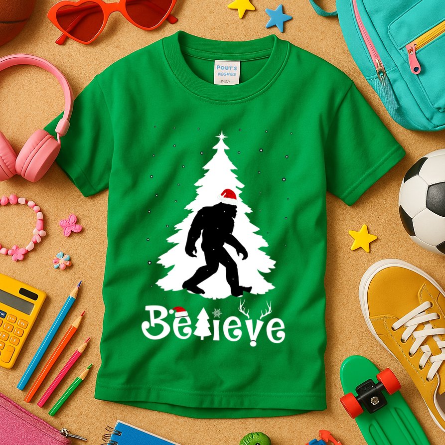 Funny Believe In Sasquatch Christmas Kids T-Shirt