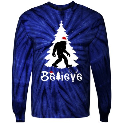 Funny Believe In Sasquatch Christmas Tie-Dye Long Sleeve Shirt