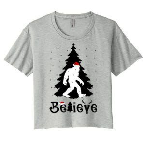 Funny Believe In Sasquatch Christmas Women's Crop Top Tee