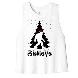 Funny Believe In Sasquatch Christmas Women's Racerback Cropped Tank