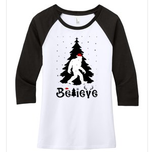 Funny Believe In Sasquatch Christmas Women's Tri-Blend 3/4-Sleeve Raglan Shirt