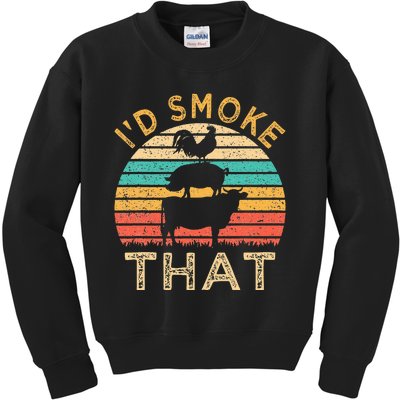 Funny BBQ Id Smoke That Barbeque Retro Grilling Kids Sweatshirt