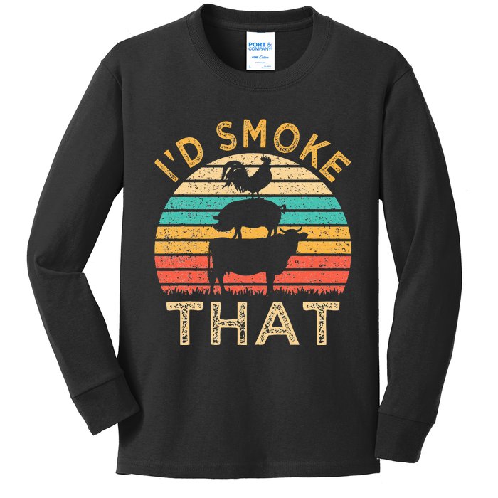 Funny BBQ Id Smoke That Barbeque Retro Grilling Kids Long Sleeve Shirt