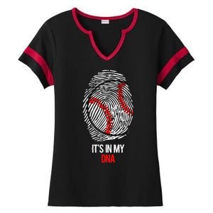 Funny Baseball It's In My DNA Fingerprint Ladies Halftime Notch Neck Tee