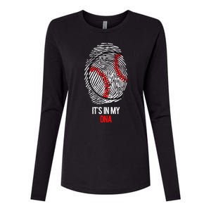 Funny Baseball It's In My DNA Fingerprint Womens Cotton Relaxed Long Sleeve T-Shirt