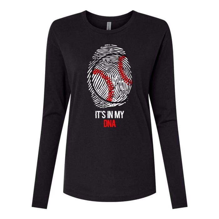 Funny Baseball It's In My DNA Fingerprint Womens Cotton Relaxed Long Sleeve T-Shirt