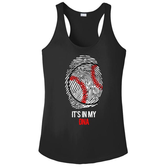 Funny Baseball It's In My DNA Fingerprint Ladies PosiCharge Competitor Racerback Tank