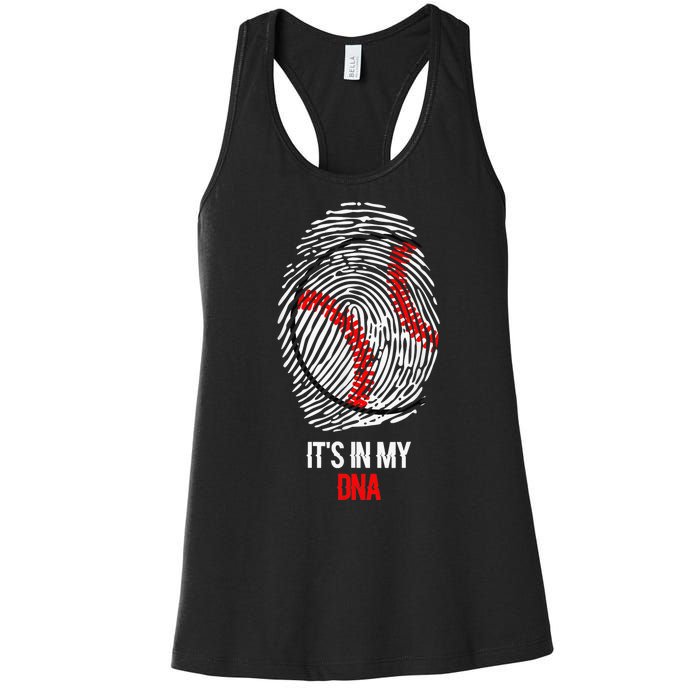 Funny Baseball It's In My DNA Fingerprint Women's Racerback Tank