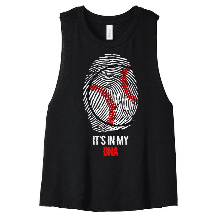 Funny Baseball It's In My DNA Fingerprint Women's Racerback Cropped Tank