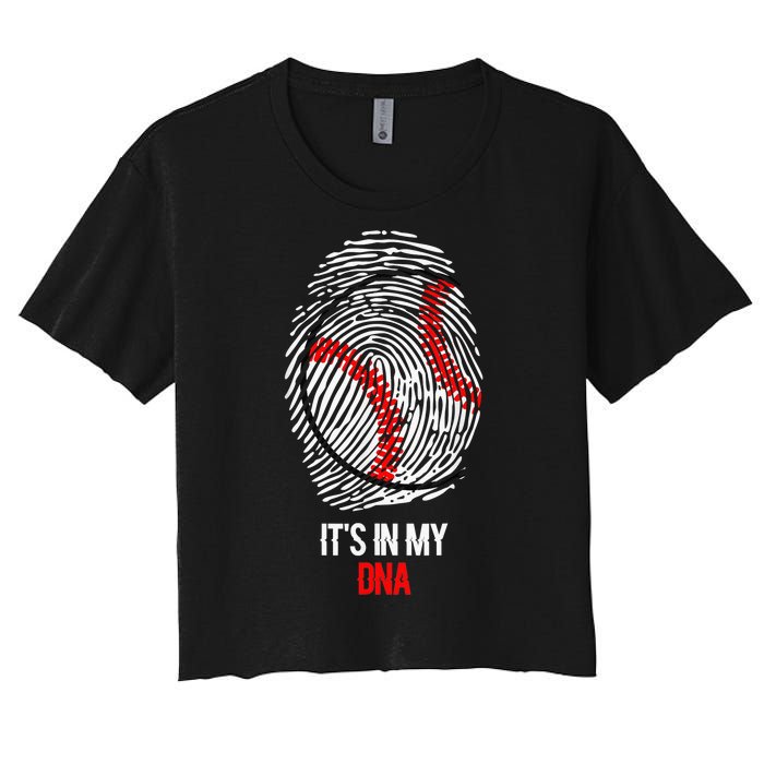 Funny Baseball It's In My DNA Fingerprint Women's Crop Top Tee