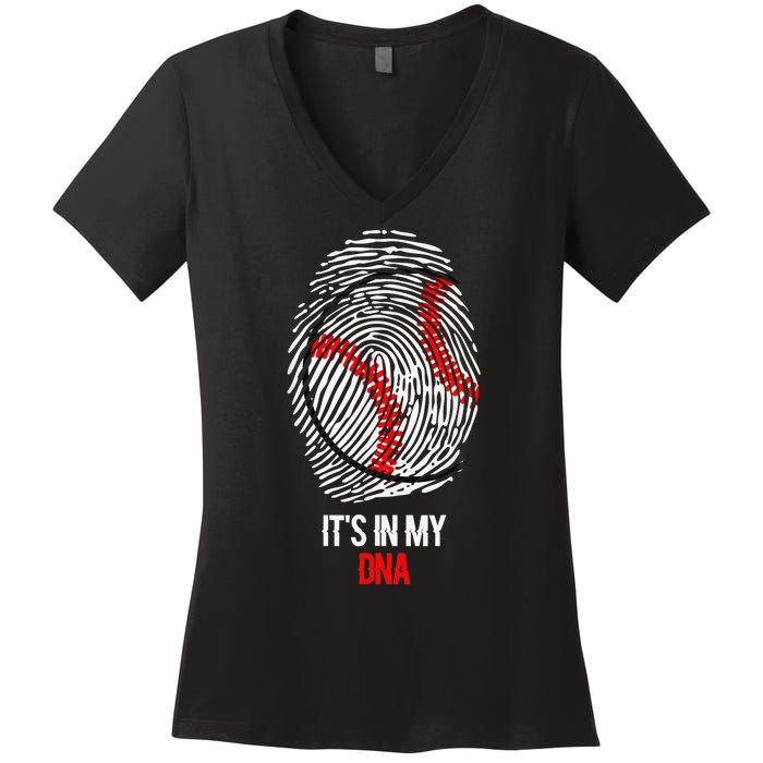 Funny Baseball It's In My DNA Fingerprint Women's V-Neck T-Shirt