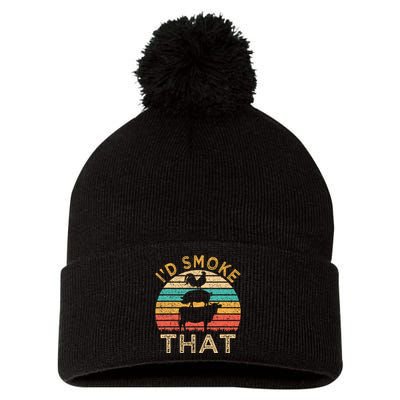 Funny Bbq ID Smoke That Barbecue Retro Grilling Pom Pom 12in Knit Beanie