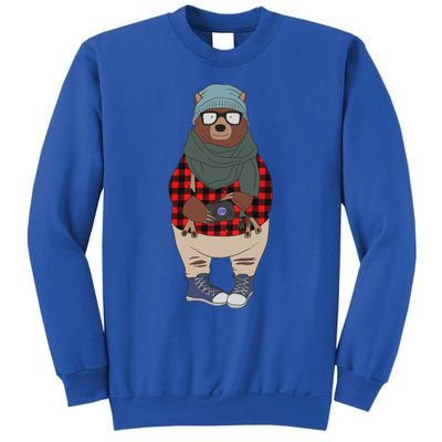 Funny Bear In Fashion Clothes Red Plaid Kawaii Bear Lover Gift Sweatshirt