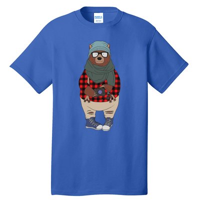 Funny Bear In Fashion Clothes Red Plaid Kawaii Bear Lover Gift Tall T-Shirt