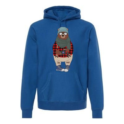 Funny Bear In Fashion Clothes Red Plaid Kawaii Bear Lover Gift Premium Hoodie