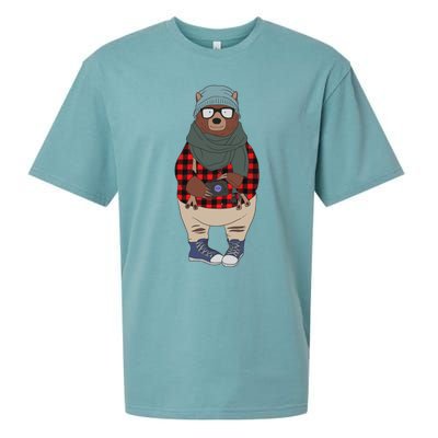 Funny Bear In Fashion Clothes Red Plaid Kawaii Bear Lover Gift Sueded Cloud Jersey T-Shirt