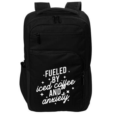 Fueled by Iced Coffee And Anxiety Funny Groovy Coffee Lover Impact Tech Backpack