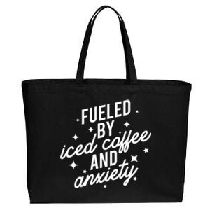 Fueled by Iced Coffee And Anxiety Funny Groovy Coffee Lover Cotton Canvas Jumbo Tote