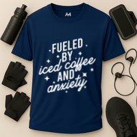 Fueled by Iced Coffee And Anxiety Funny Groovy Coffee Lover Cooling Performance Crew T-Shirt