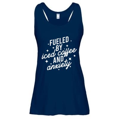 Fueled by Iced Coffee And Anxiety Funny Groovy Coffee Lover Ladies Essential Flowy Tank