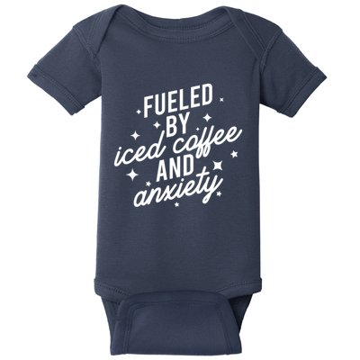 Fueled by Iced Coffee And Anxiety Funny Groovy Coffee Lover Baby Bodysuit