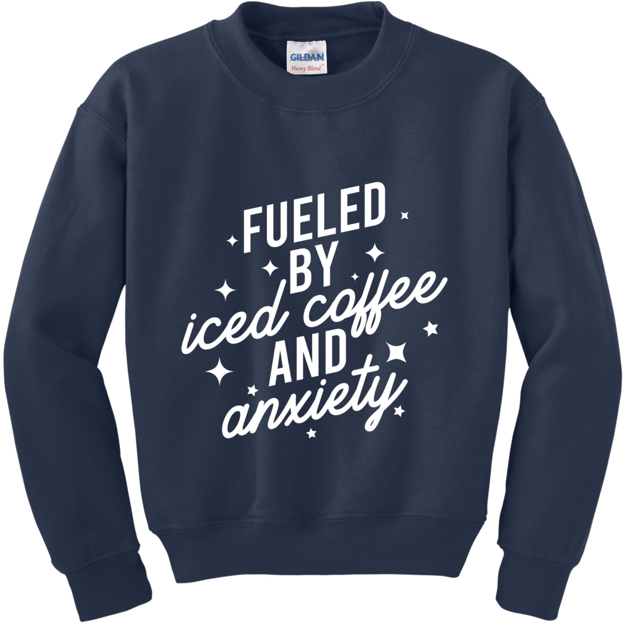Fueled by Iced Coffee And Anxiety Funny Groovy Coffee Lover Kids Sweatshirt