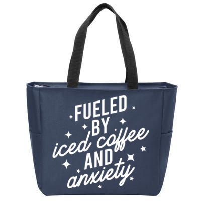 Fueled by Iced Coffee And Anxiety Funny Groovy Coffee Lover Zip Tote Bag