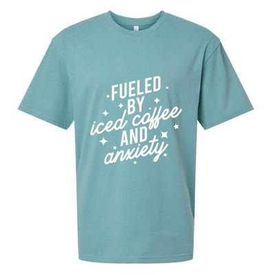 Fueled by Iced Coffee And Anxiety Funny Groovy Coffee Lover Sueded Cloud Jersey T-Shirt