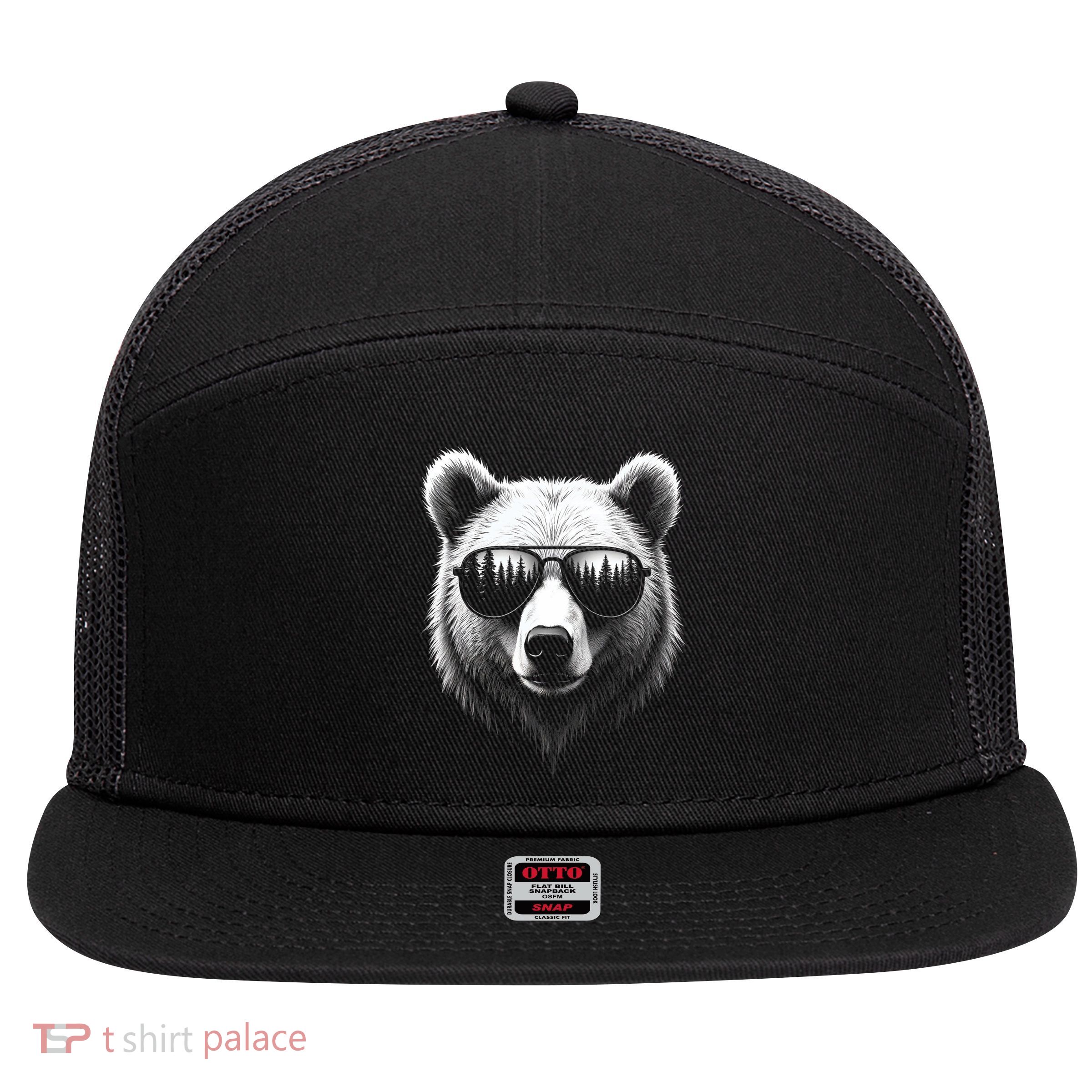 Funny Bear In Sunglasses Bears 7 Panel Mesh Trucker Snapback Hat