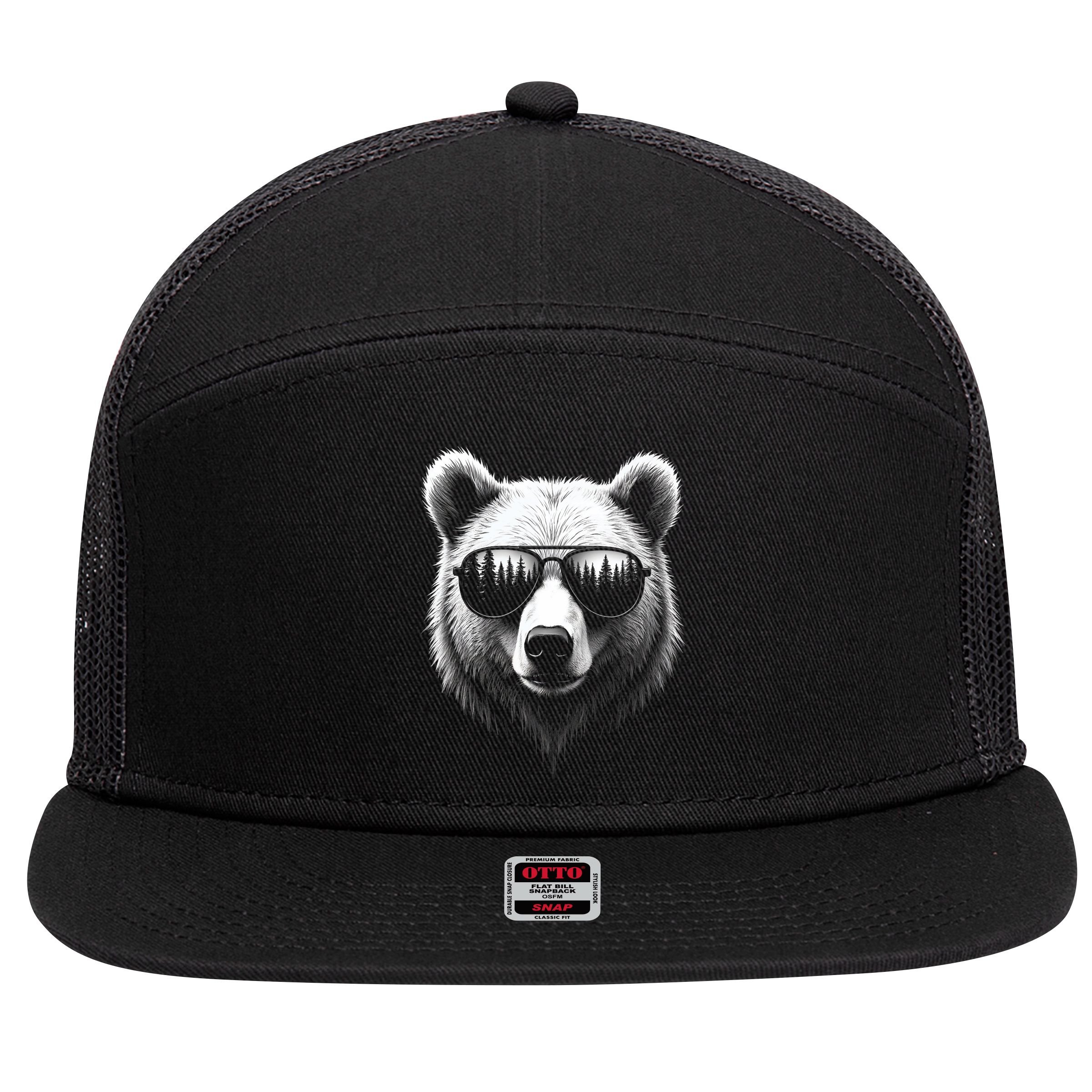 Funny Bear In Sunglasses Bears 7 Panel Mesh Trucker Snapback Hat