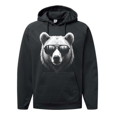 Funny Bear In Sunglasses Bears Performance Fleece Hoodie