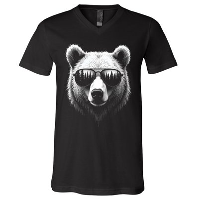 Funny Bear In Sunglasses Bears V-Neck T-Shirt