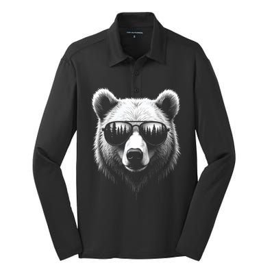 Funny Bear In Sunglasses Bears Silk Touch Performance Long Sleeve Polo