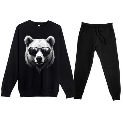 Funny Bear In Sunglasses Bears Premium Crewneck Sweatsuit Set