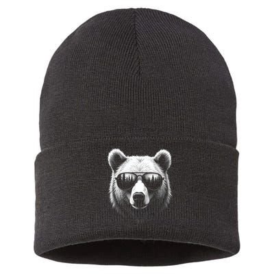 Funny Bear In Sunglasses Bears Sustainable Knit Beanie