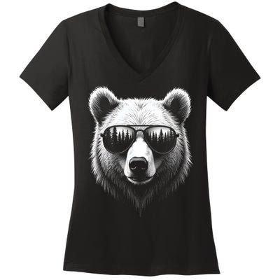 Funny Bear In Sunglasses Bears Women's V-Neck T-Shirt