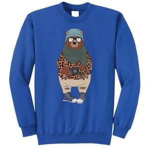 Funny Bear In Fashionable Outfit Leopard Kawaii Bear Lover Gift Tall Sweatshirt