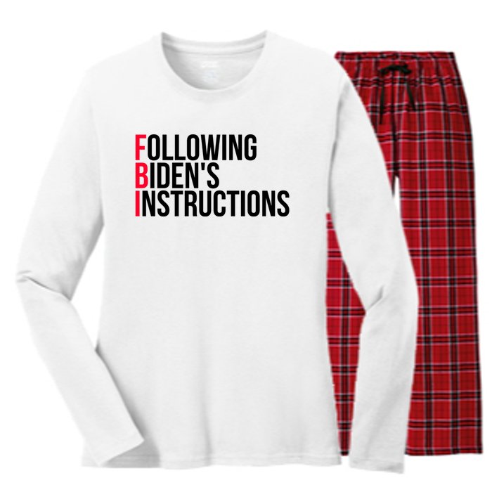 Following Bidens Instructions Funny Anti Joe Biden Apparel Women's Long Sleeve Flannel Pajama Set 