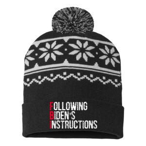 Following Bidens Instructions Funny Anti Joe Biden Apparel USA-Made Snowflake Beanie