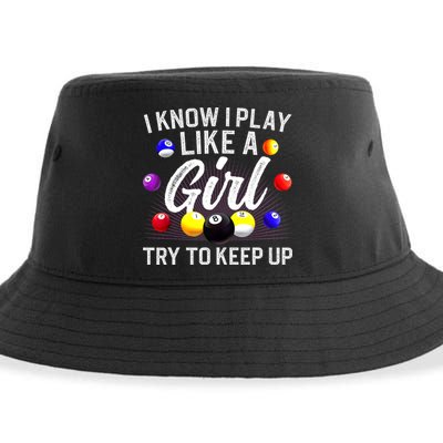 Funny Billiards I Know I Play Like A Girl Pool Billiard Player Gift Sustainable Bucket Hat