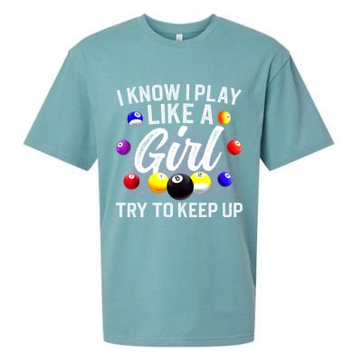 Funny Billiards I Know I Play Like A Girl Pool Billiard Player Gift Sueded Cloud Jersey T-Shirt