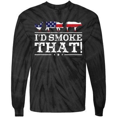 Funny Bbq Id Smoke That Meat Pitmaster Tie-Dye Long Sleeve Shirt