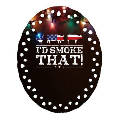 Funny Bbq Id Smoke That Meat Pitmaster Ceramic Oval Ornament