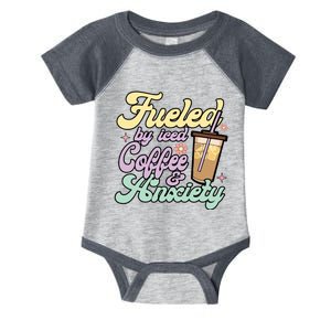 Fueled By Iced Coffee And Anxiety Funny Coffee Lover Infant Baby Jersey Bodysuit