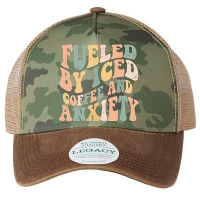 Fueled By Iced Coffee And Anxiety Funny Groovy Iced Coffee Legacy Tie Dye Trucker Hat