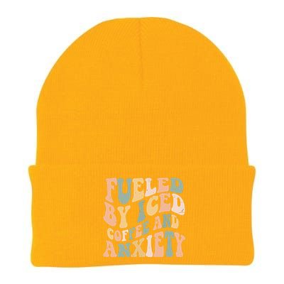 Fueled By Iced Coffee And Anxiety Funny Groovy Iced Coffee Knit Cap Winter Beanie